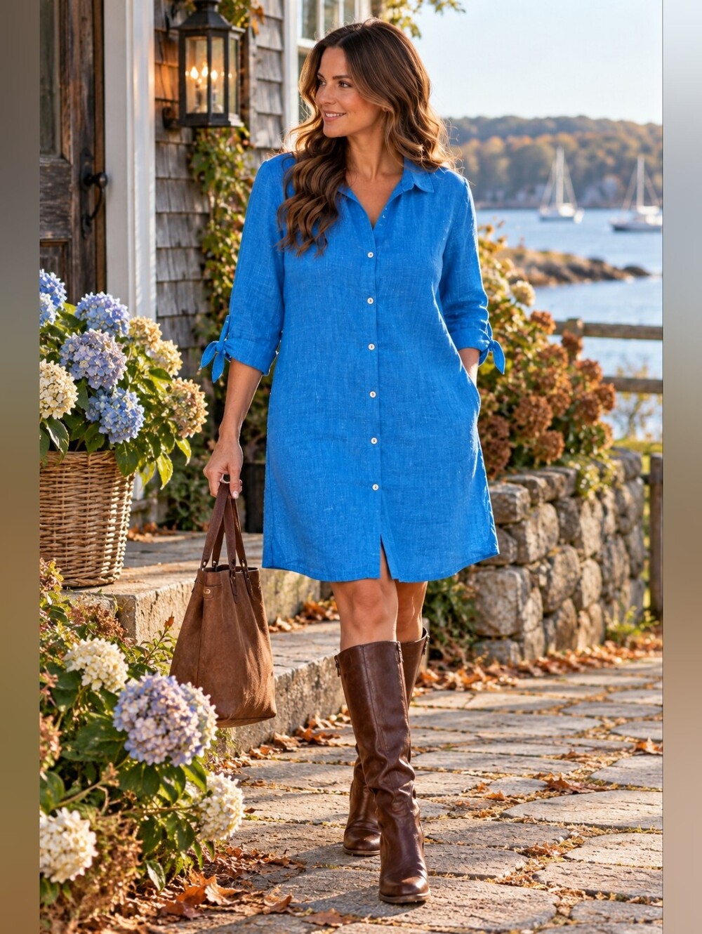 Hatley 100% Organic Cotton Shirt Dress Tie Sleeve Button Front Coastal Resort